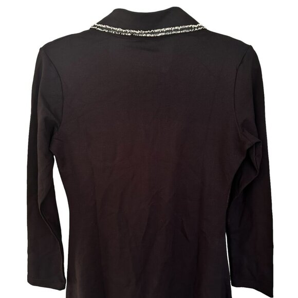 Sonja Morgan Black Collared Long Sleeve Mini Dress Beaded Trim, Size Large NWT - Picture 11 of 15